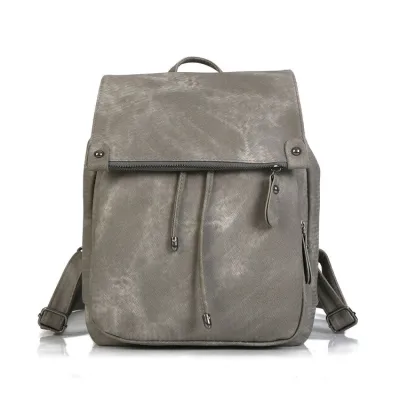 Women Vintage Solid Color Casual Backpack with Zipper Closure Medium Size PU