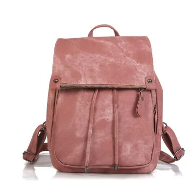 Women Vintage Solid Color Casual Backpack with Zipper Closure Medium Size PU