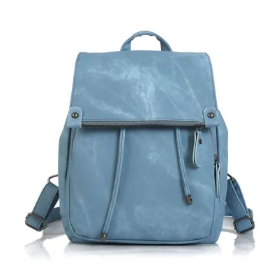 Women Vintage Solid Color Casual Backpack with Zipper Closure Medium Size PU