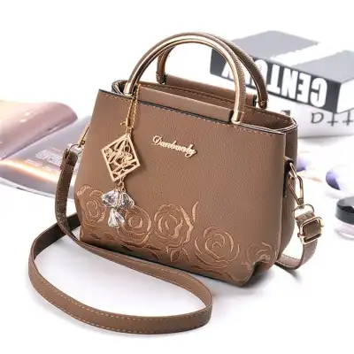Women Fashion Floral Embroidery Metal Letter Zipper Tote Bag