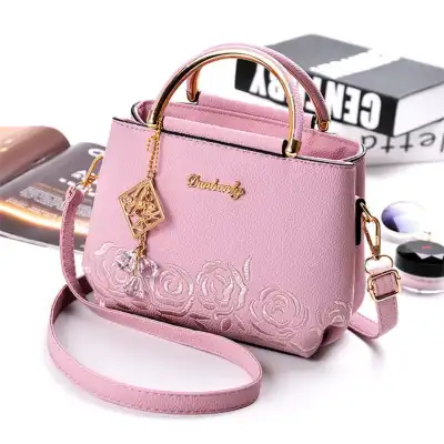Women Fashion Floral Embroidery Metal Letter Zipper Tote Bag