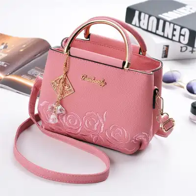 Women Fashion Floral Embroidery Metal Letter Zipper Tote Bag