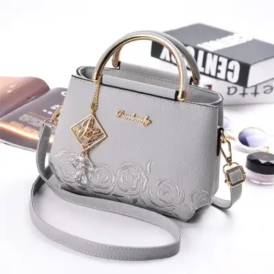 Women Fashion Floral Embroidery Metal Letter Zipper Tote Bag