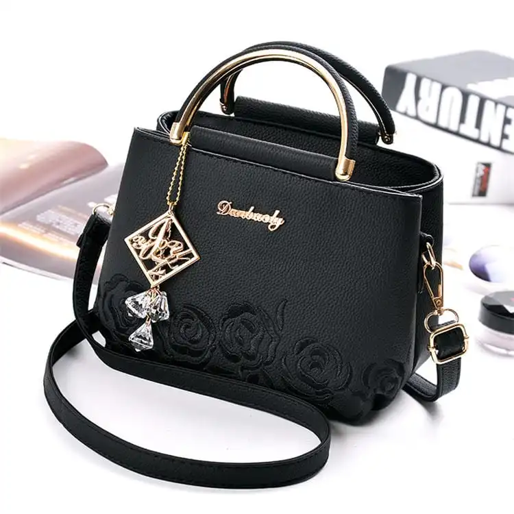 Women Fashion Floral Embroidery Metal Letter Zipper Tote Bag