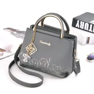 Women Fashion Floral Embroidery Metal Letter Zipper Tote Bag