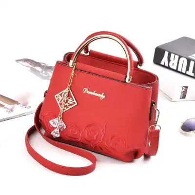 Women Fashion Floral Embroidery Metal Letter Zipper Tote Bag