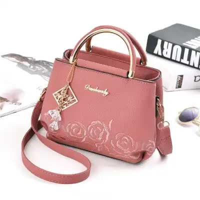 Women Fashion Floral Embroidery Metal Letter Zipper Tote Bag
