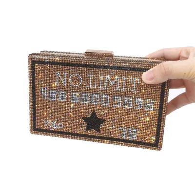 Women Fashion Rhinestone Letter Pattern Party Evening Bag with Satin Lining