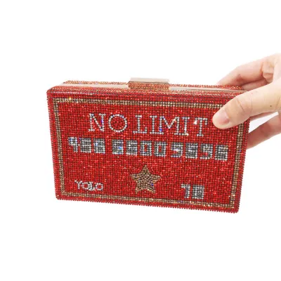 Women Fashion Rhinestone Letter Pattern Party Evening Bag with Satin Lining