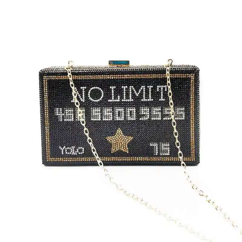 Women Fashion Rhinestone Letter Pattern Party Evening Bag with Satin Lining