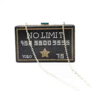 Women Fashion Rhinestone Letter Pattern Party Evening Bag with Satin Lining