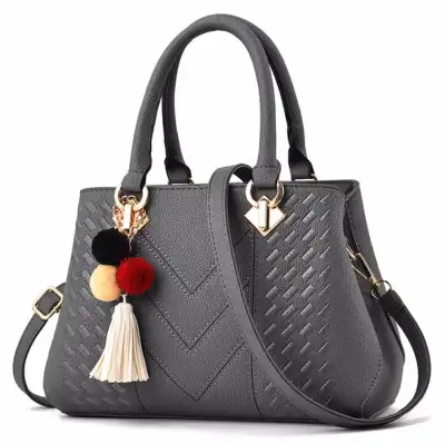 Women Fashion Embroidery Pompon And Tassel Decorative PU Shoulder Bag