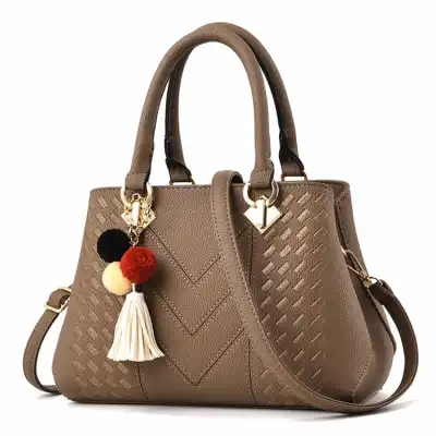 Women Fashion Embroidery Pompon And Tassel Decorative PU Shoulder Bag
