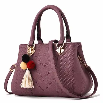 Women Fashion Embroidery Pompon And Tassel Decorative PU Shoulder Bag