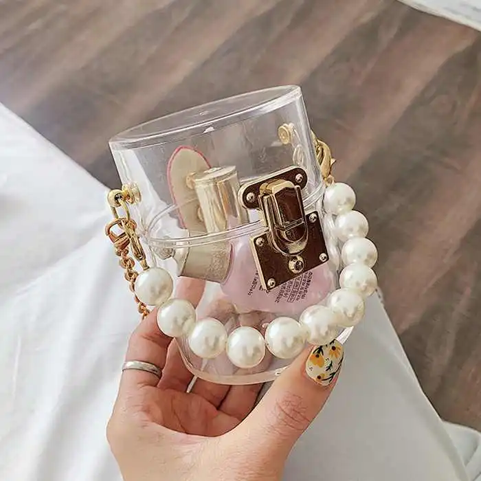 Women Fashion Mini Pearl Metal Chain Crossbody Bag
