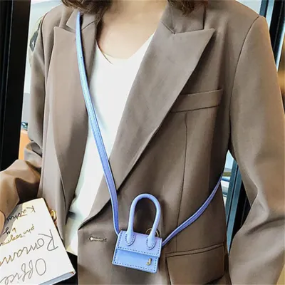 Women Fashion Solid Color Metal Letter Decorative Mini Crossbody Bag