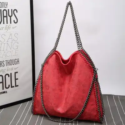 Women Fashion Color Blocking Large Capacity Chain Shoulder Bag PU Solid