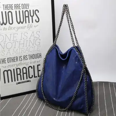 Women Fashion Color Blocking Large Capacity Chain Shoulder Bag PU Solid