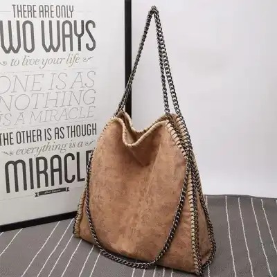 Women Fashion Color Blocking Large Capacity Chain Shoulder Bag PU Solid