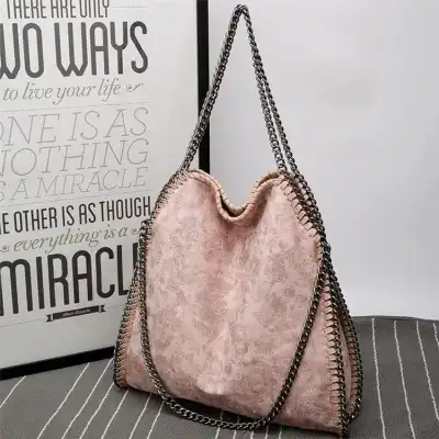 Women Fashion Color Blocking Large Capacity Chain Shoulder Bag PU Solid