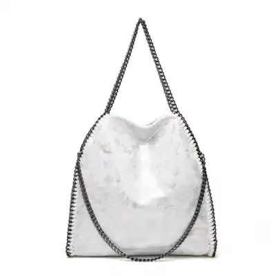 Women Fashion Color Blocking Large Capacity Chain Shoulder Bag PU Solid