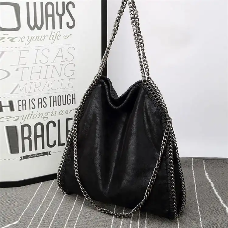 Women Fashion Color Blocking Large Capacity Chain Shoulder Bag PU Solid
