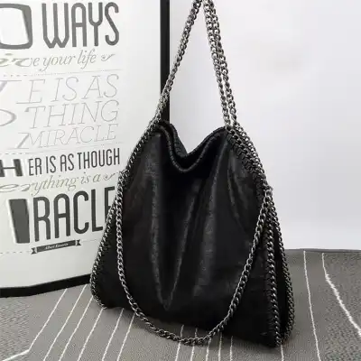 Women Fashion Color Blocking Large Capacity Chain Shoulder Bag PU Solid