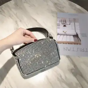 Women Fashion Rhinestone Decorative Small Square Crossbody Evening Bag