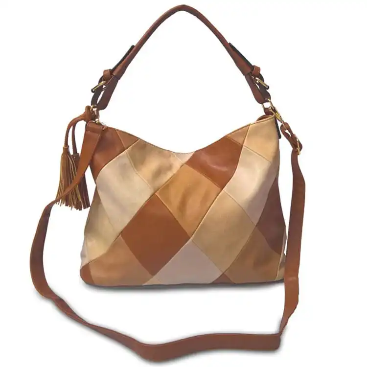 Women Ethnic Color Blocking Patchwork Large Capacity PU Shoulder Bag