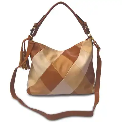 Women Ethnic Color Blocking Patchwork Large Capacity PU Shoulder Bag