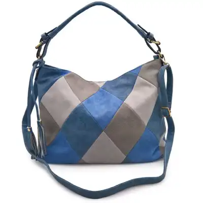 Women Ethnic Color Blocking Patchwork Large Capacity PU Shoulder Bag