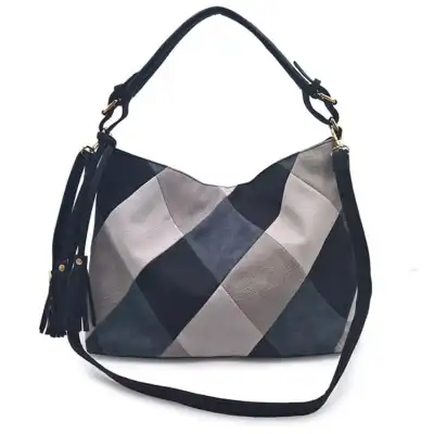 Women Ethnic Color Blocking Patchwork Large Capacity PU Shoulder Bag