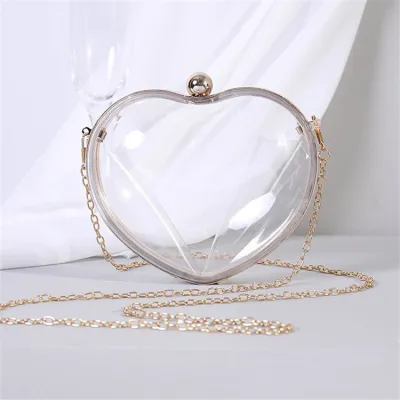 Women Romantic Heart Shaped Clear Crossbody Chain Bag