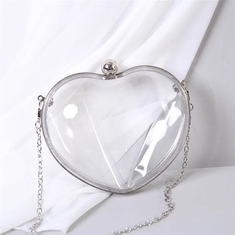 Women Romantic Heart Shaped Clear Crossbody Chain Bag