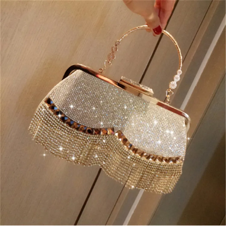 Women's Rhinestone Sequins Decorative Lock Closure Evening Bag