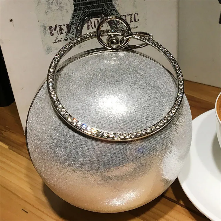 Women Fashion Solid Color Spherical Rhinestone Decorative Evening Bag