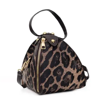 Women Fashion Color Blocking Leopard Printed Triangle Shape Crossbody Bag
