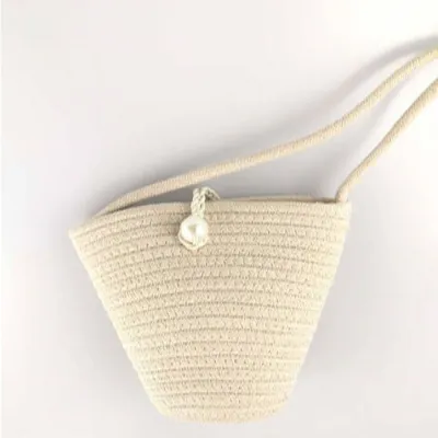 Women Fashion Solid Color Imitation Pearl Woven Bucket Crossbody Bag Mini Heart-shaped