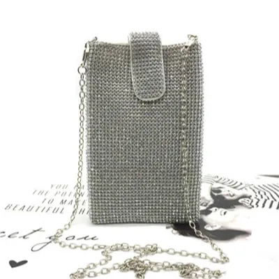 Women Rhinestone Decorative Square Evening Crossbody Bag