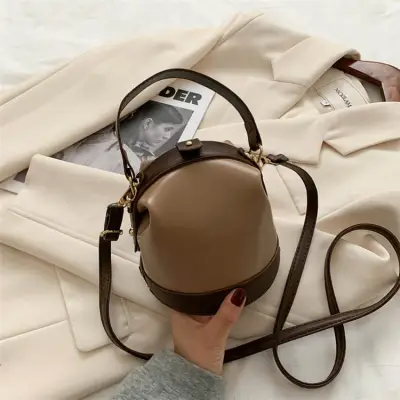 Women Fashion Color Blocking Bucket Crossbody Bag