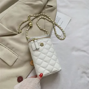 Women Simple Metal Decorative Zipper Rhombic Grid Crossbody Bag