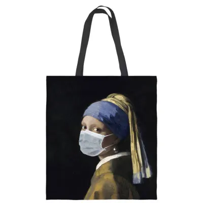 Women Fashion Painting Printed Large Capacity Canvas Tote Bag