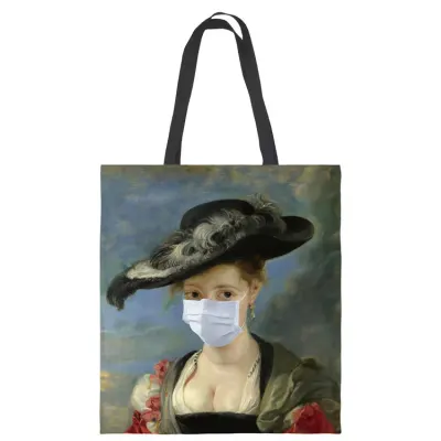Women Fashion Painting Printed Large Capacity Canvas Tote Bag