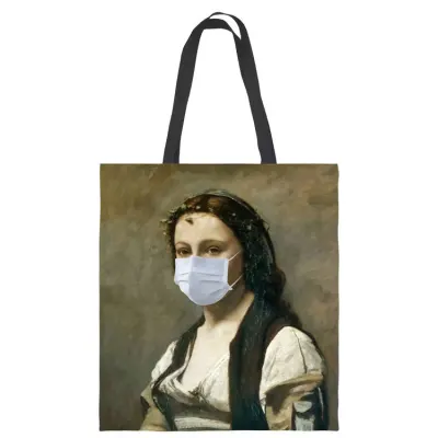 Women Fashion Painting Printed Large Capacity Canvas Tote Bag