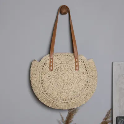 Women Fashion Solid Color Large Capacity Straw Weave Pillow Shoulder Bag