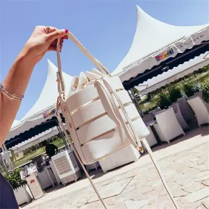 Women's Fashion Hollow Out PU Leather Bucket Crossbody Bag - Solid Color
