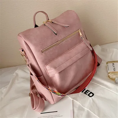Women's Fashion Large Capacity Multi-pocket Backpack PU Solid Color