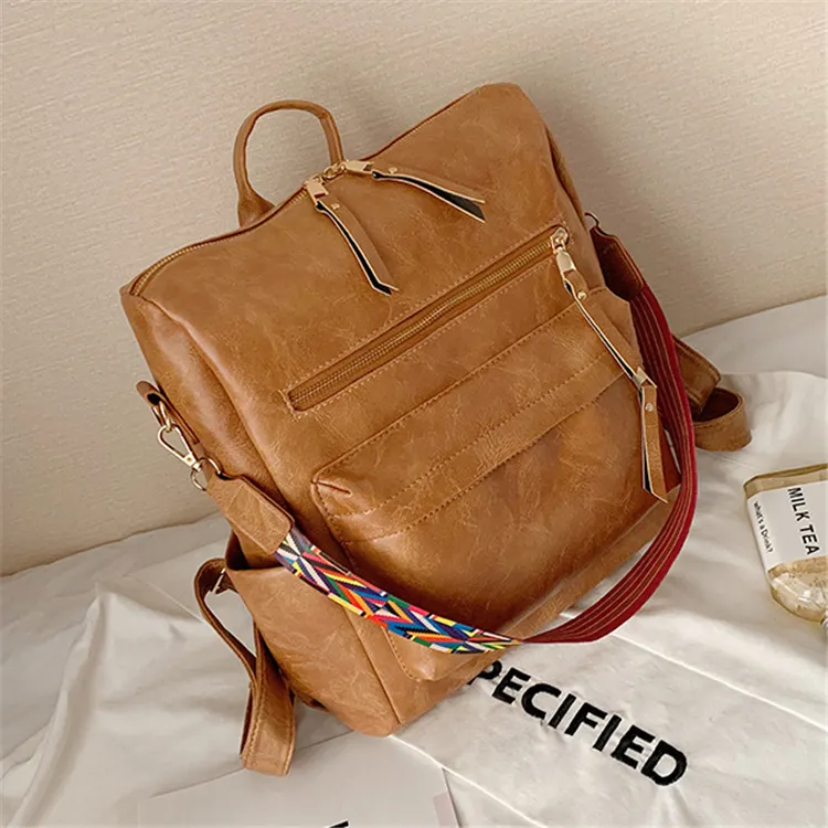 Women's Fashion Large Capacity Multi-pocket Backpack PU Solid Color