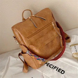 Women's Fashion Large Capacity Multi-pocket Backpack PU Solid Color