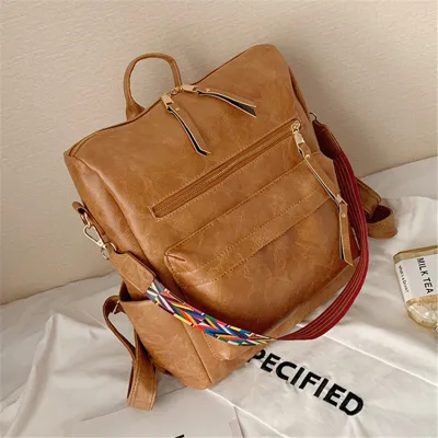 Women's Fashion Large Capacity Multi-pocket Backpack PU Solid Color